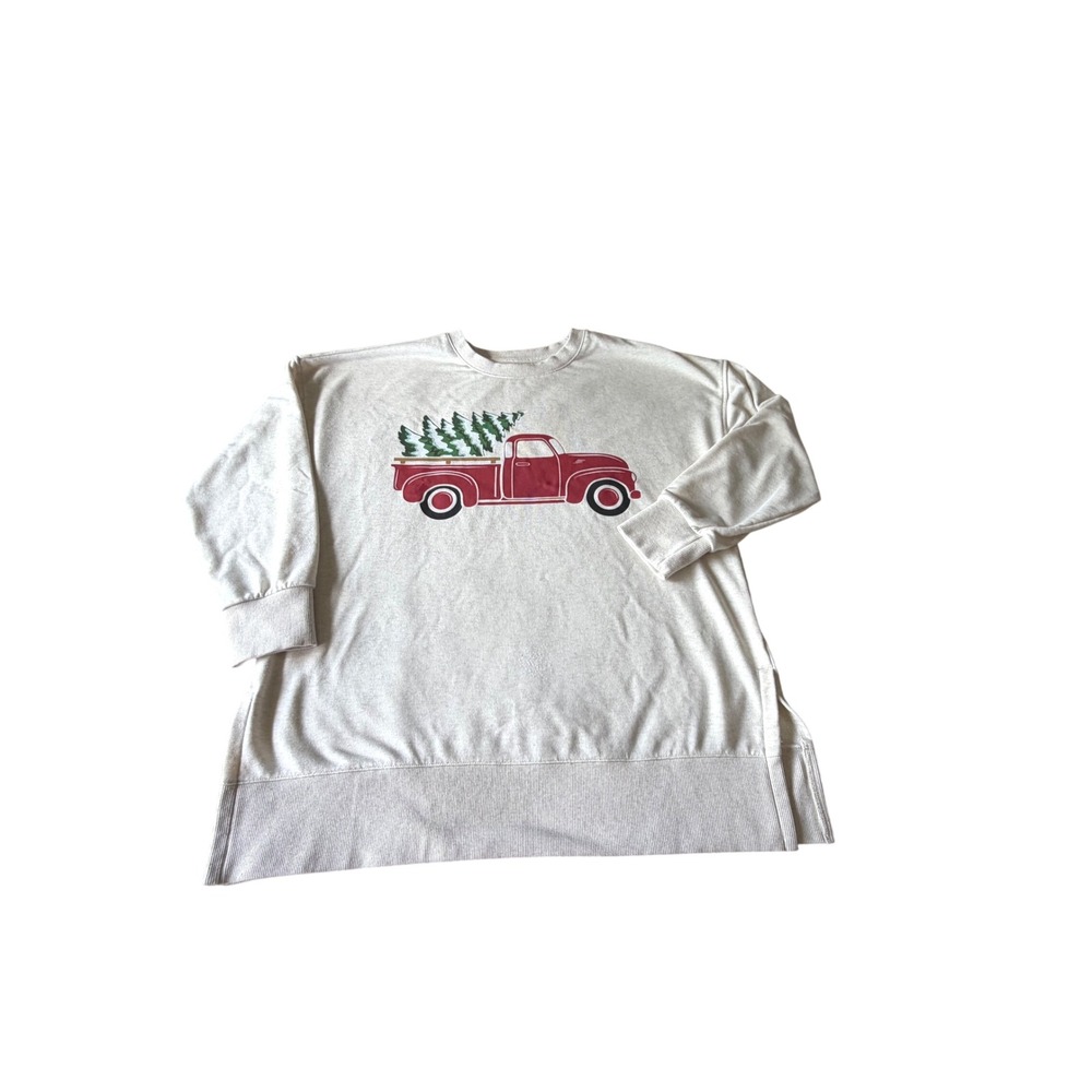 Teddi Rose Womens Christmas Red Truck Tree Sweatshirt Cream Oatmeal XL